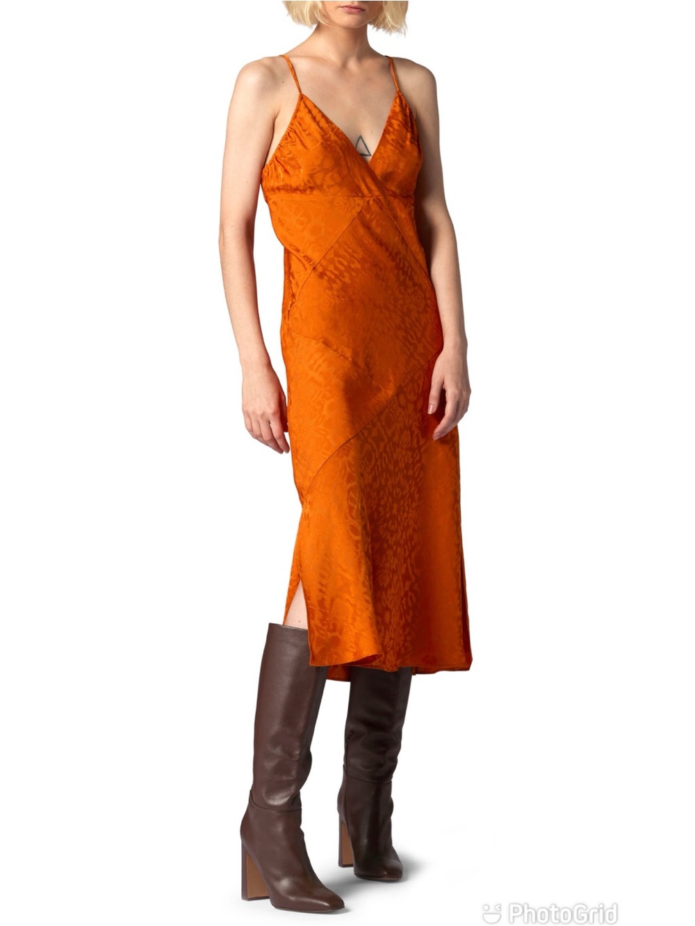 EQUIPMENT Burnt Orange Animal Print Slip‎ Dress Size 8 Midi Cocktail Party Fall